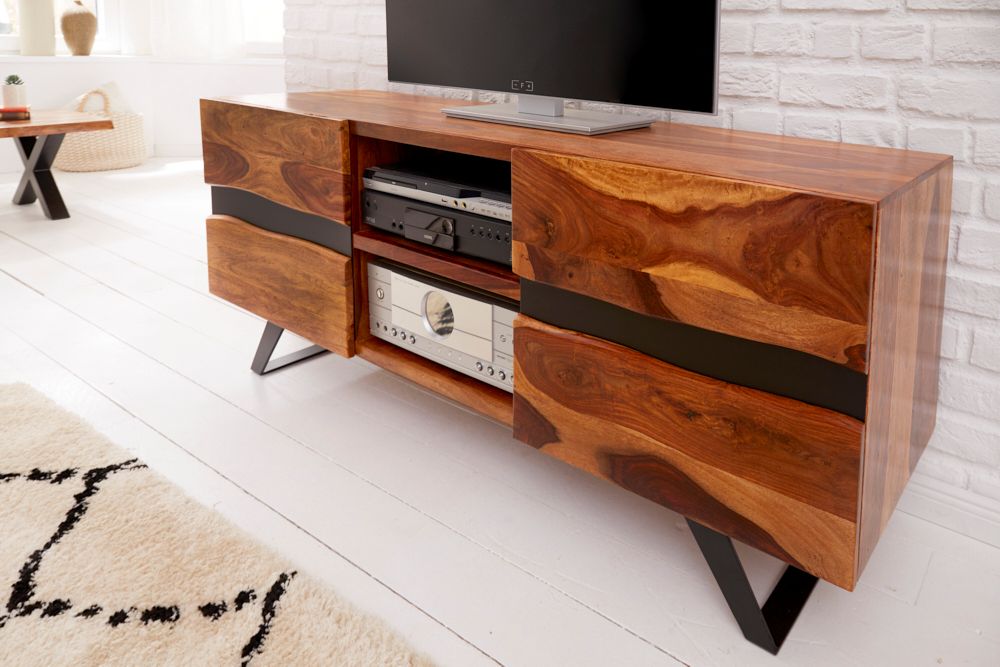Massives TV-Lowboard AMAZONAS 160cm braun Sheeshamholz mit Baumkante