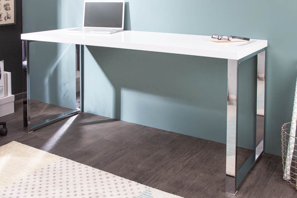 Moderner Schreibtisch WHITE DESK 140cm weiß Hochglanz Bürotisch