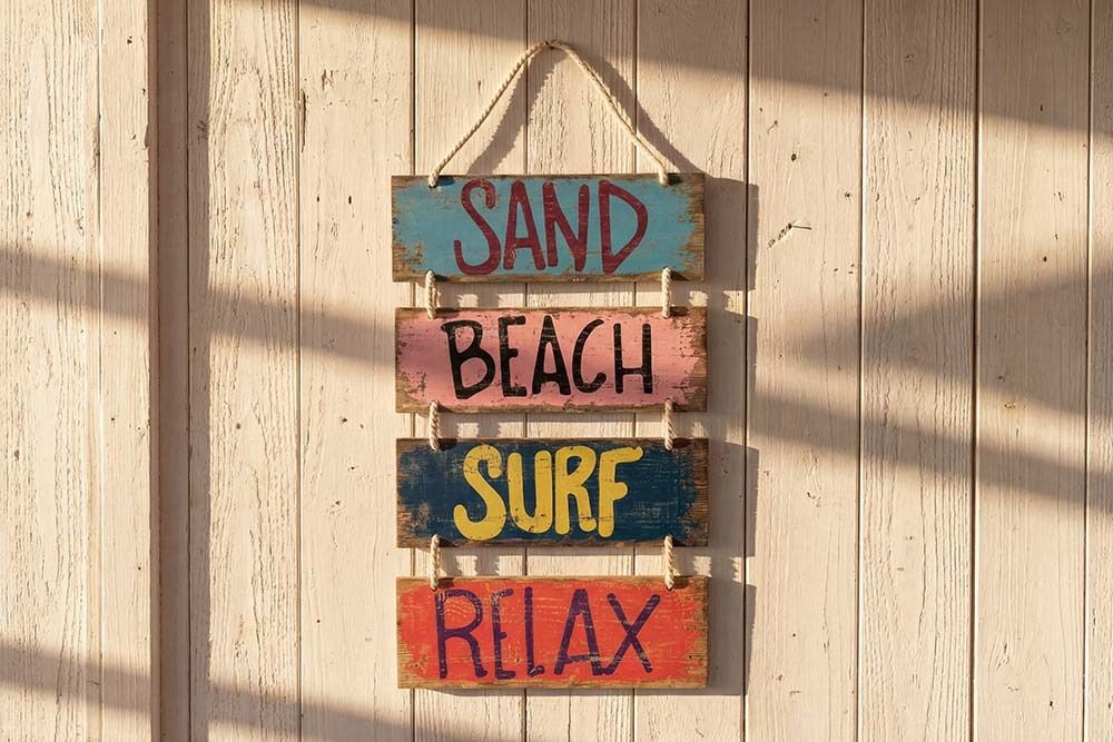 Maritimes Wandschild SURF & BEACH 110cm buntes Holzdesign Deko-Schild