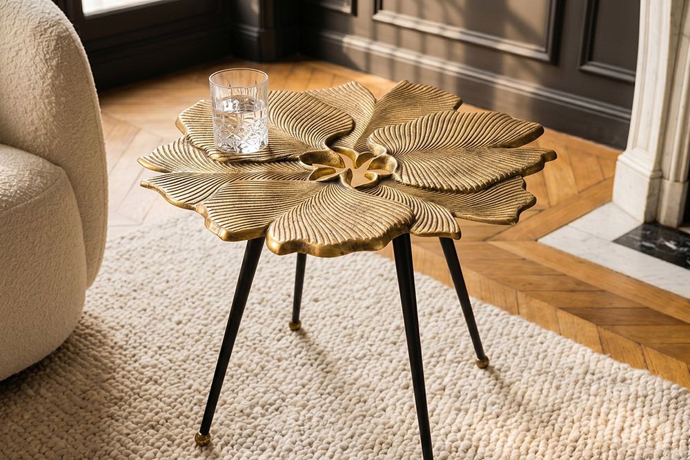 Dekorativer Beistelltisch GINKGO LEAFS 60cm gold handmade Metall