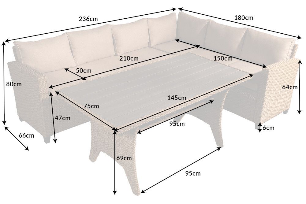 Outdoor Sitzgruppe MONACO 240cm natur Polyrattan Gartenmöbel-Set Ecklounge wetterfest