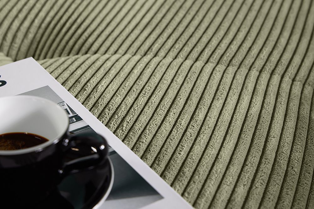 Modernes Ecksofa KENT 220cm grün Cord inkl. Hocker Federkern L-Form Wohnlandschaft
