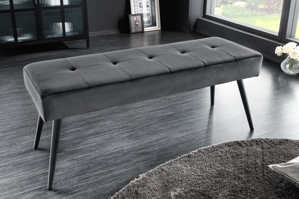 Design Sitzbank BOUTIQUE 100cm dunkelgrau Samt schwarze Metallbeine