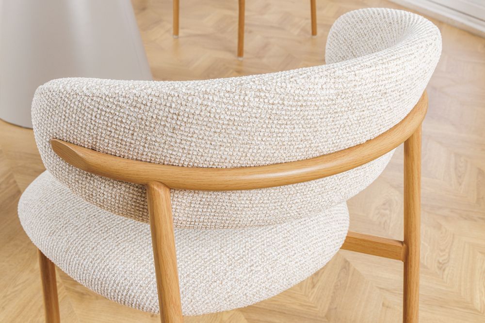 Design Stuhl BELFORT beige Strukturstoff Metallgestell Eiche