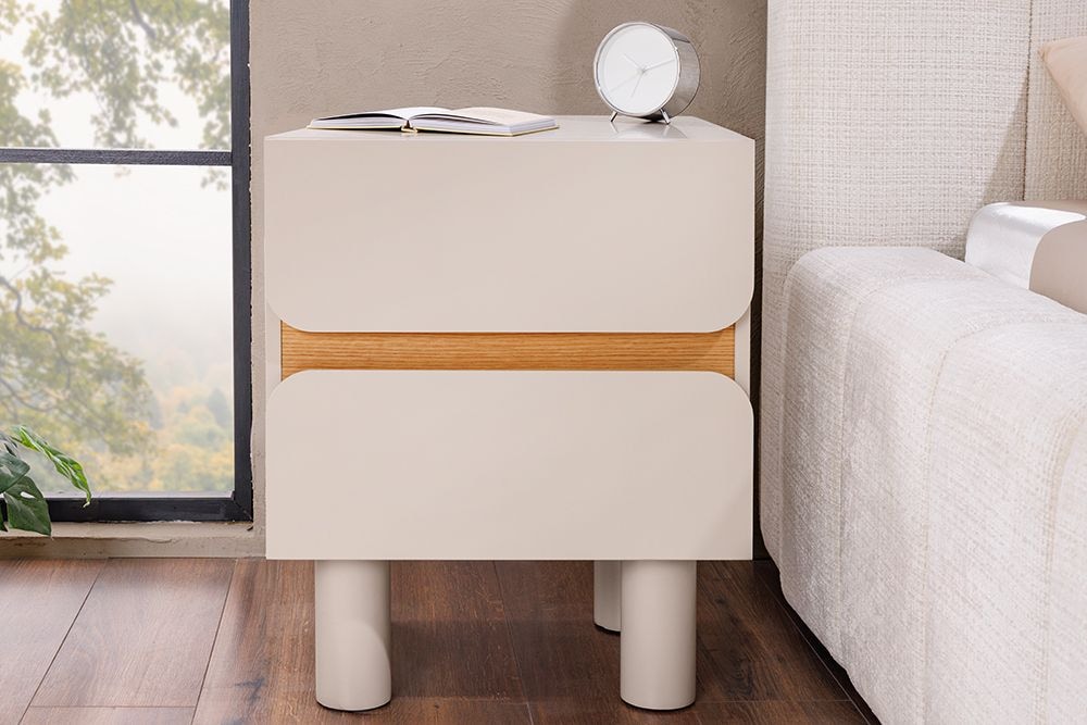 Design Nachtschrank COSMO 60cm cashmere weiß Eiche zwei Schubladen