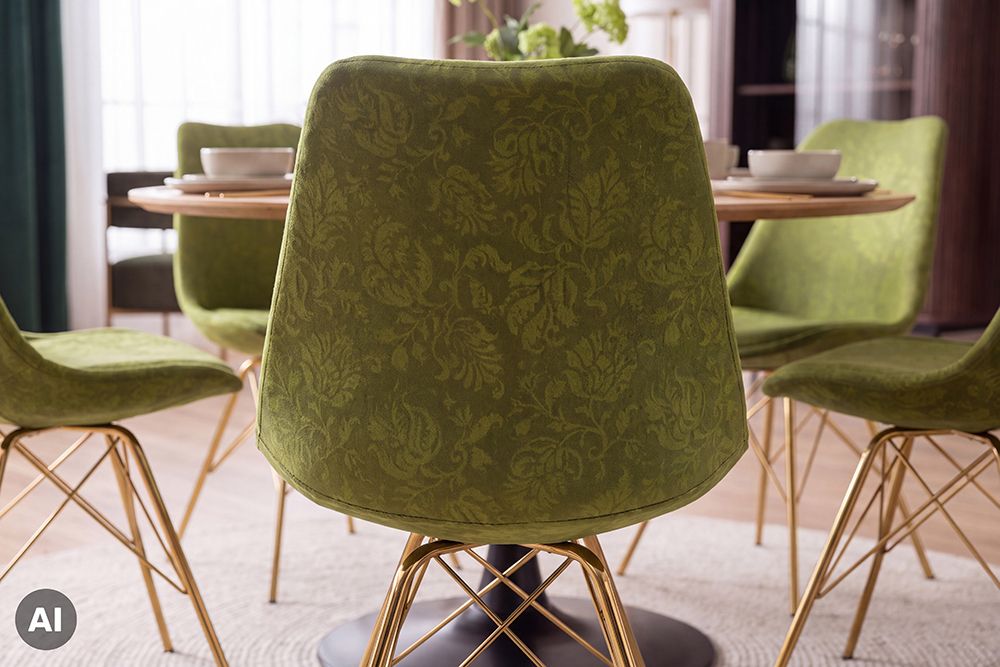 Design Stuhl SCANDINAVIA MEISTERSTÜCK grün Chenille gold Metall