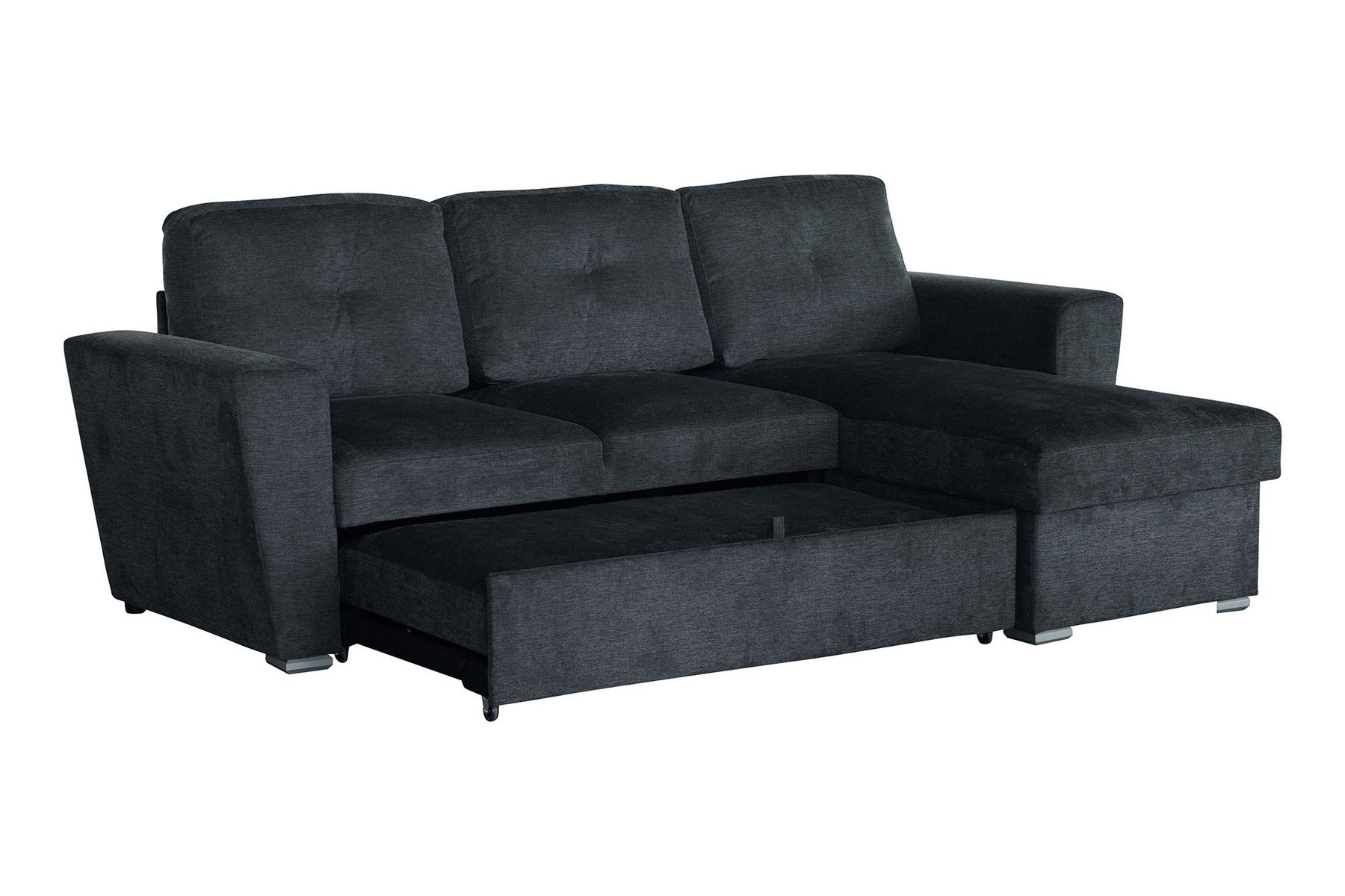 Ecksofa mit Schlaffunktion APARTMENT beidseitig aufbaubar grau Strukturstoff inkl. Stauraum