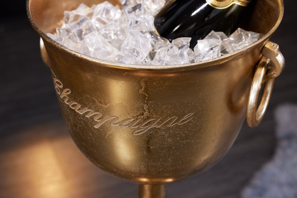 Dekorativer Sektkühler CHAMPAGNE 80cm antik gold handmade Metall Flaschenkühler