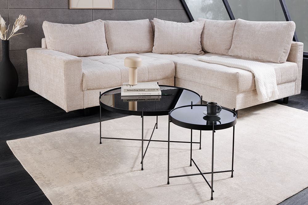 Runder Couchtisch ELEGANCE 45cm anthrazit Glas schwarz Metallgestell