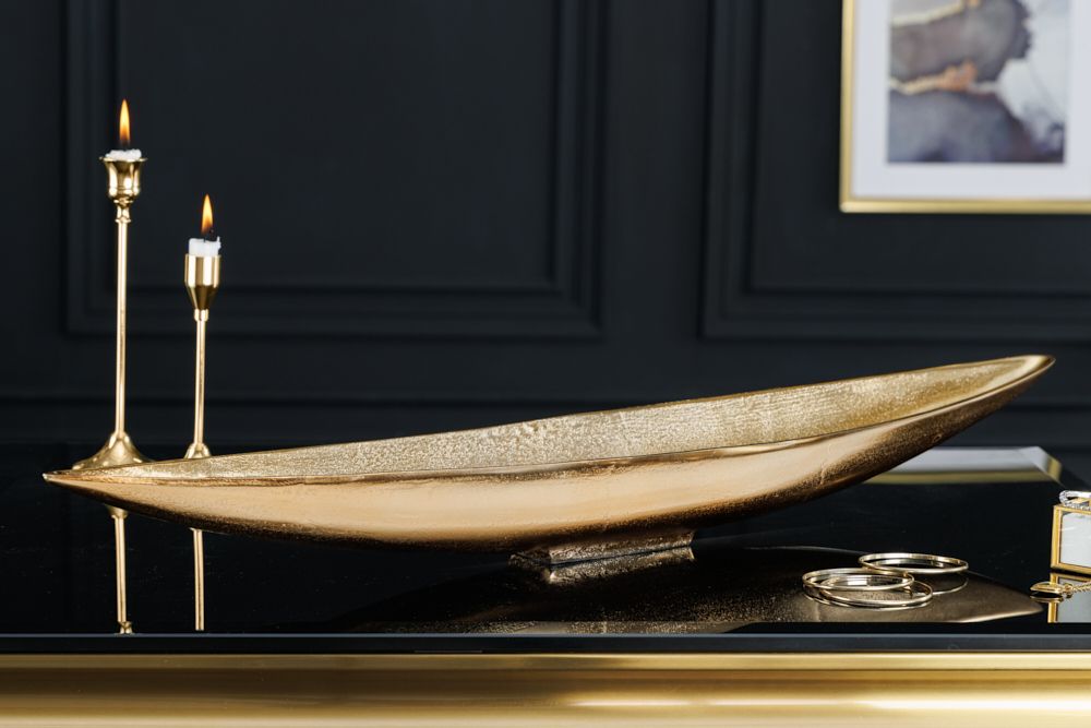 Handgearbeitete Deko Schale GOLD LEAF 80cm antik gold Aluminium