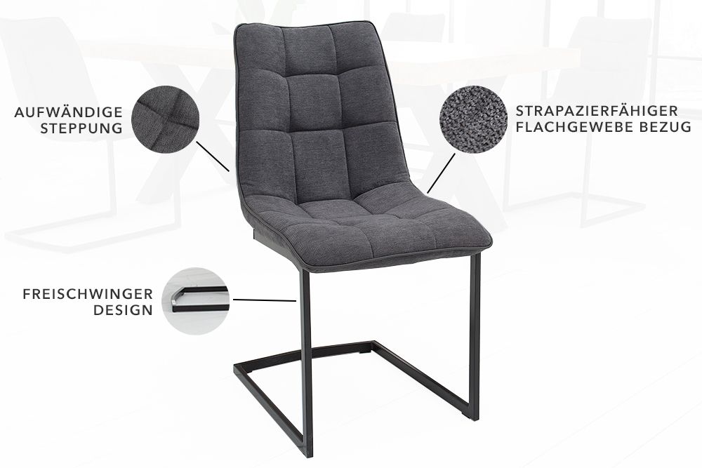 Design Freischwinger Stuhl MIAMI dunkelgrau Metallgestell matt schwarz