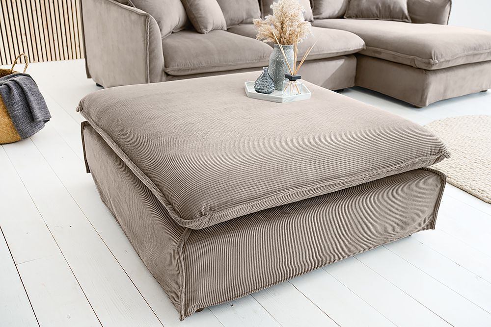 Großer Sitzhocker HEAVEN 100cm greige Cord Sofahocker abnehmbarer Bezug