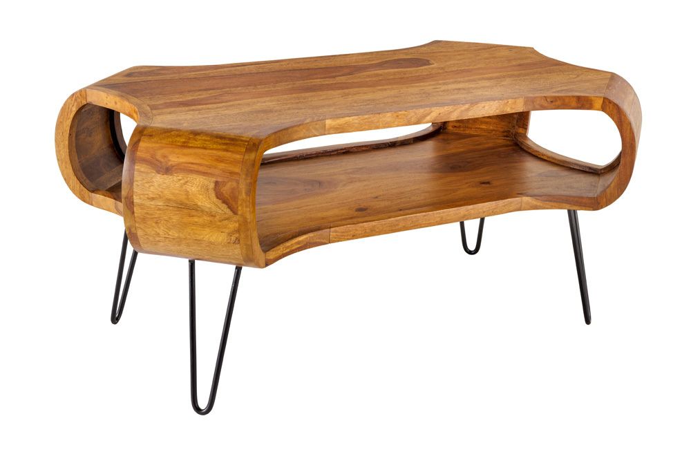 Massivholz Couchtisch ORGANIC LIVING 100cm braun Sheesham stone finish Hairpin Legs