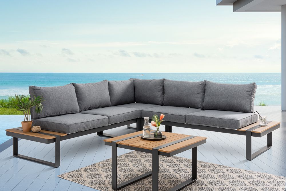 Moderne Garten Sitzgruppe TAMPA LOUNGE 240cm grau Aluminium wetterfest inkl. Sitzkissen