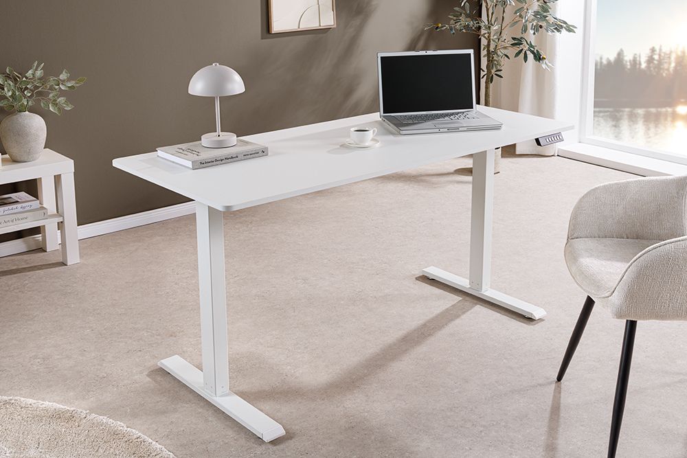Höhenverstellbarer Schreibtisch WHITE DESK 140cm weiß Metallgestell Bürotisch