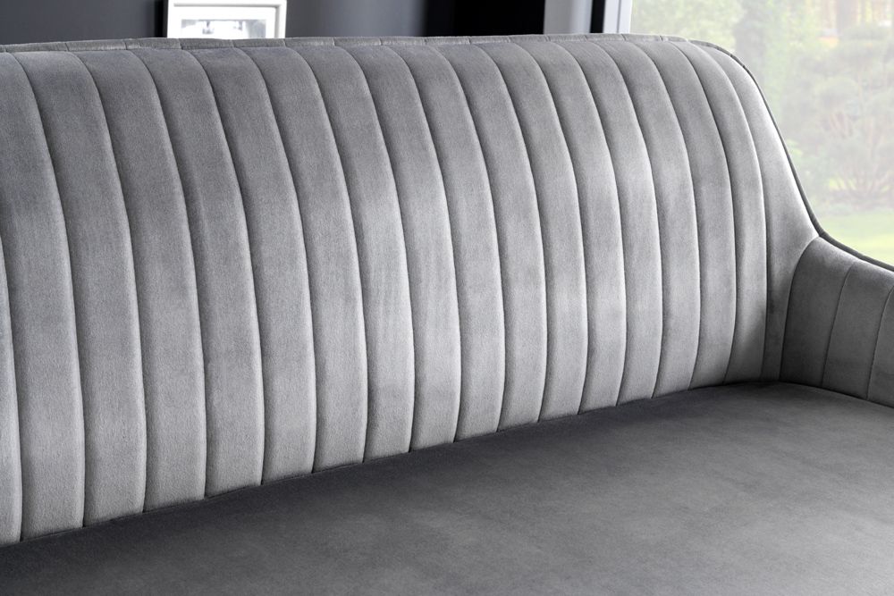 Design Sitzbank TURIN 160cm silbergrau Samt schwarz Metall Armlehne