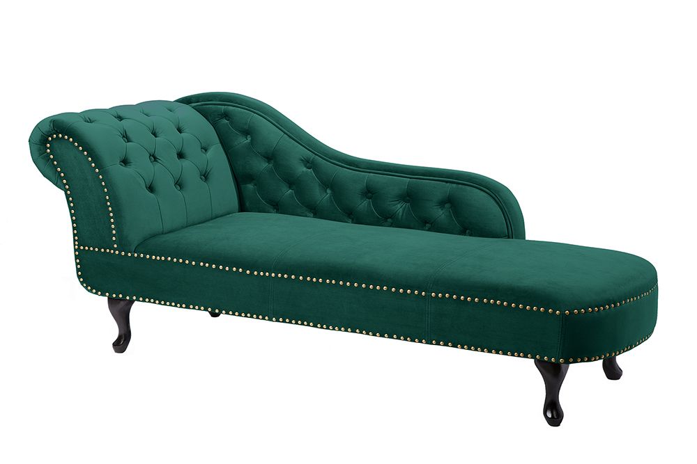 Design Récamière CHESTERFIELD 170cm smaragdgrün Samt Knopfheftung Nietenbesatz