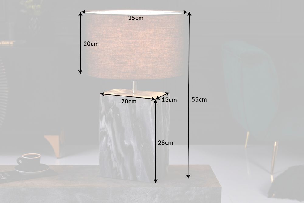 Design Tischlampe NOBLE 55cm schwarz Marmorfuß Stoffschirm