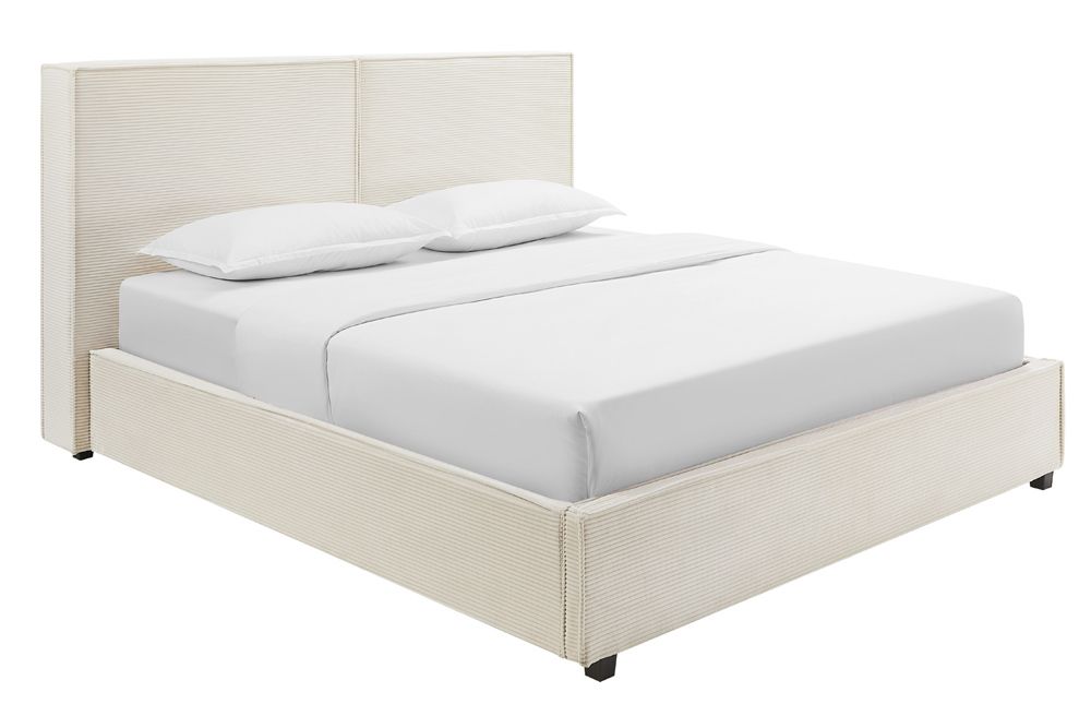 Modernes Boxbett ROCCO 180x200cm beige Cord mit Stauraum und Lattenrost