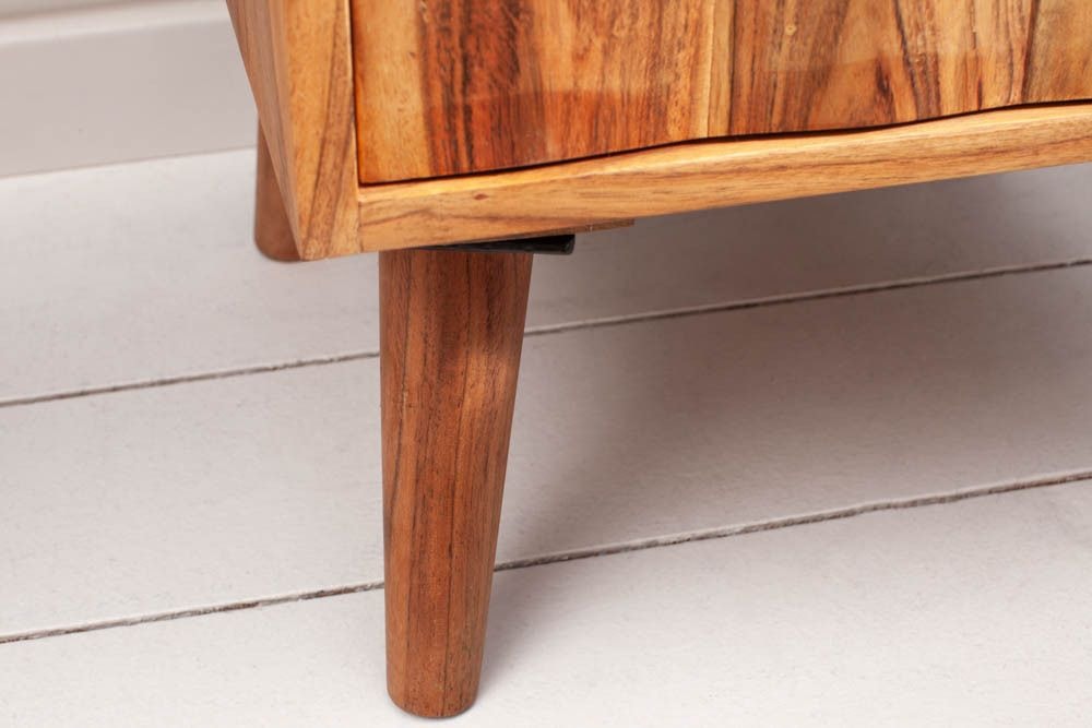 Massivholz Nachttisch MYSTIC LIVING 60cm Akazie natur 3D-Design mit Stauraum
