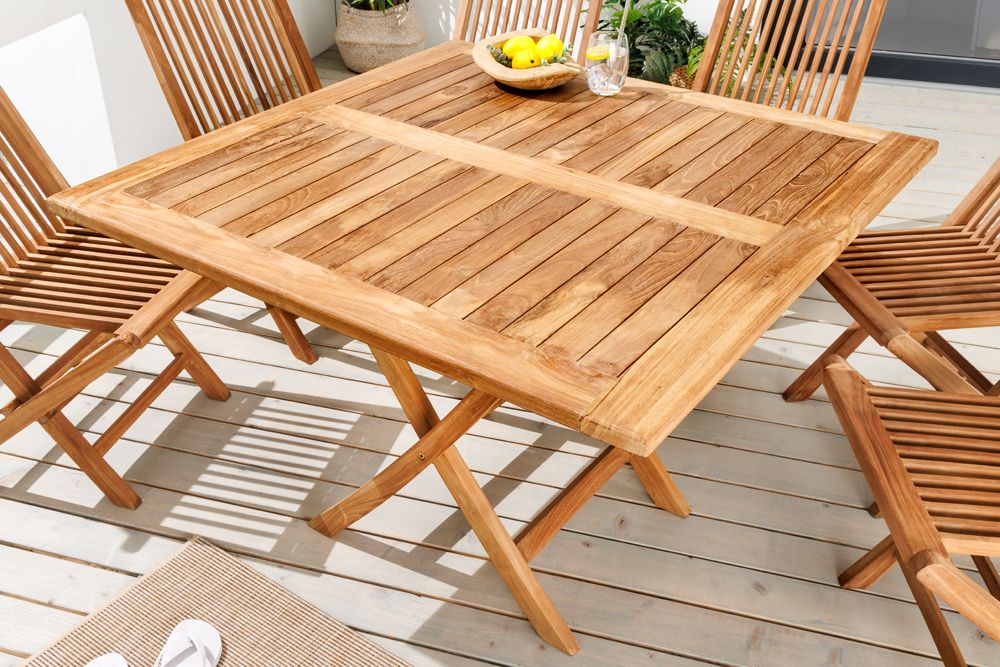 Massiver Esstisch EMPIRE TEAK 100cm natur Teakholz klappbar