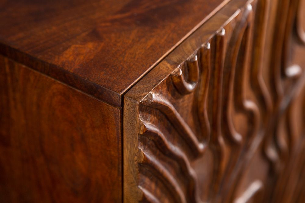 Handgearbeitetes Sideboard FLUID 160cm Mangoholz mit aufwendigen 3D Schnitzereien