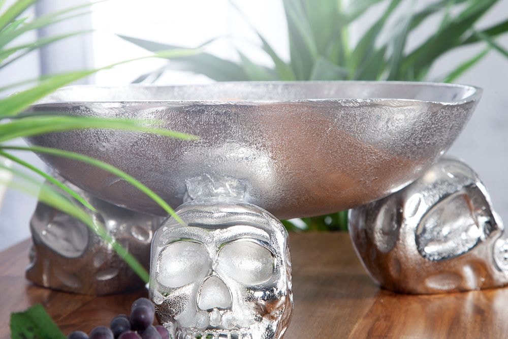 Design Deko-Schale SKULL 35cm silber Aluminium Totenkopf