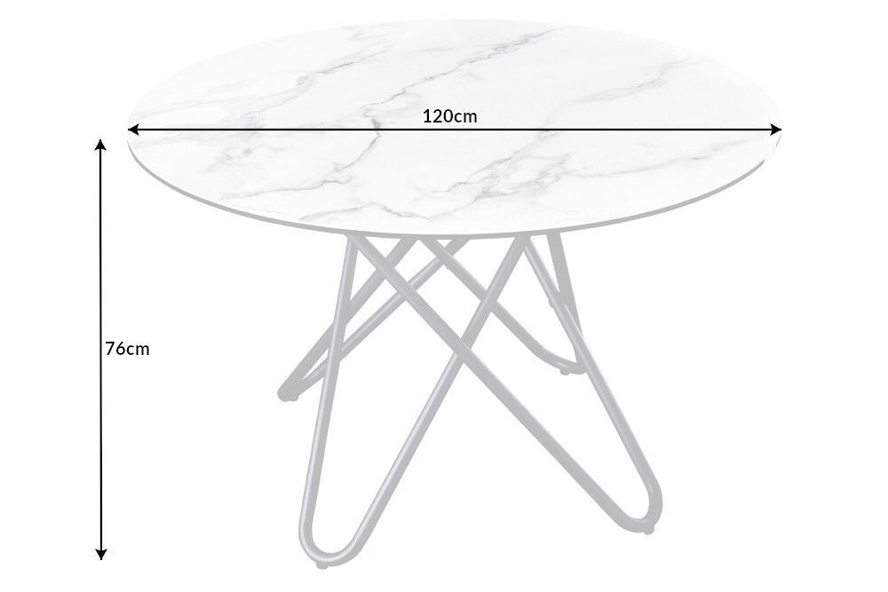 Runder Esstisch ELLIPSE 120cm Marmor weiß Keramik made in Italy Hairpin Legs