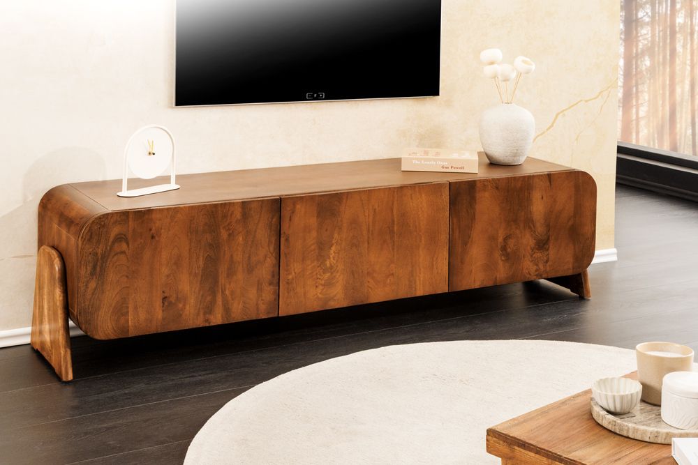 Massives TV-Board BRASIL 160cm braun Mangoholz drei Fächer Lowboard