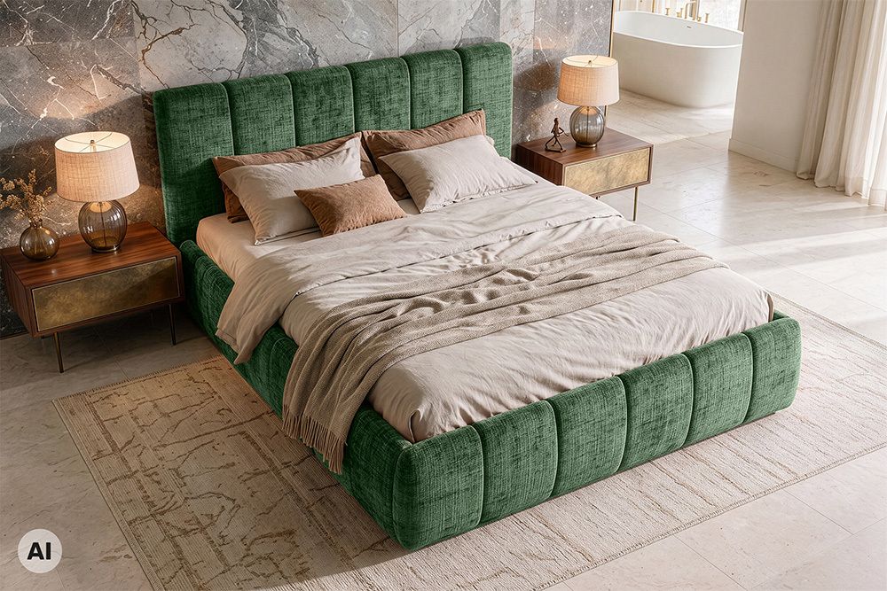Design Boxbett ADLON 180x200cm petrol grün Chenille Cremona mit Stauraum und Lattenrost