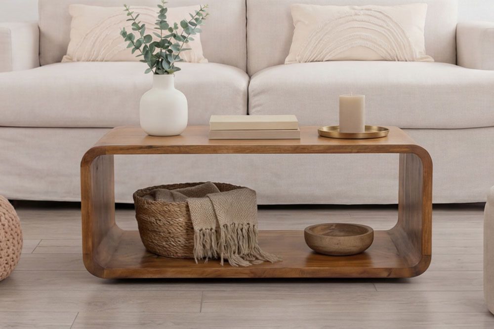 Massiver Couchtisch CUBUS 100cm braun honey finish Mangoholz handmade
