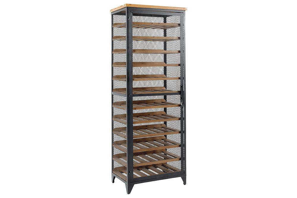 Design Weinschrank BODEGA 185cm natur schwarz Tannenholz Metall Flaschenregal