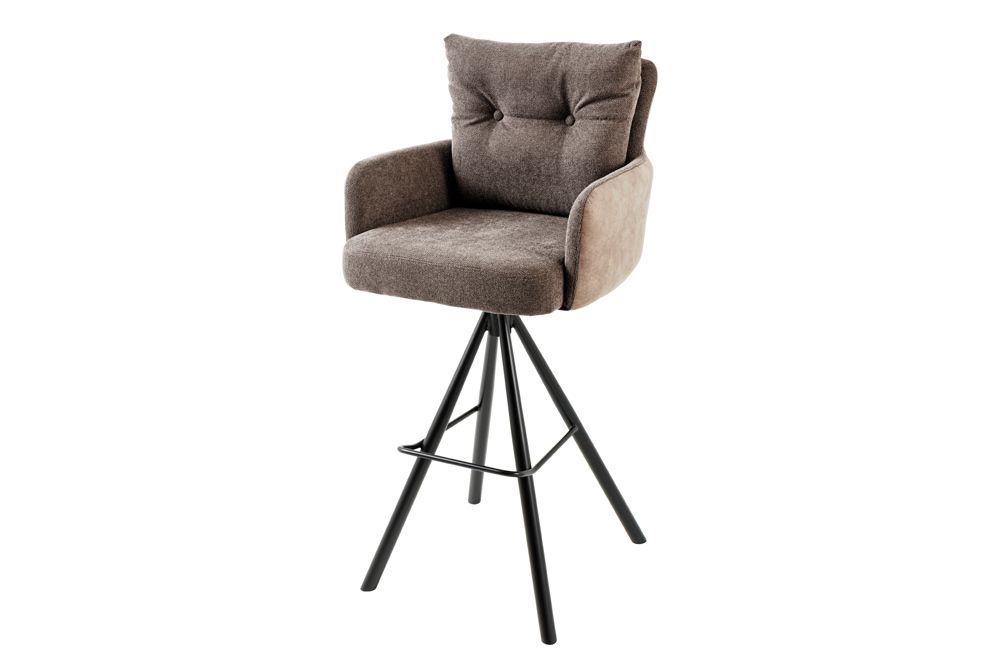 Drehbarer Design Barhocker BIG GEORGE taupe Samt Taschenfederkern mit Armlehnen Metall