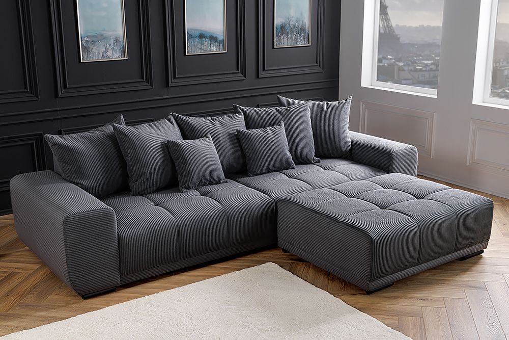 Moderner Hocker ELEGANCIA 110cm anthrazit Cord Fußhocker Sitzhocker » Jetzt kaufen
