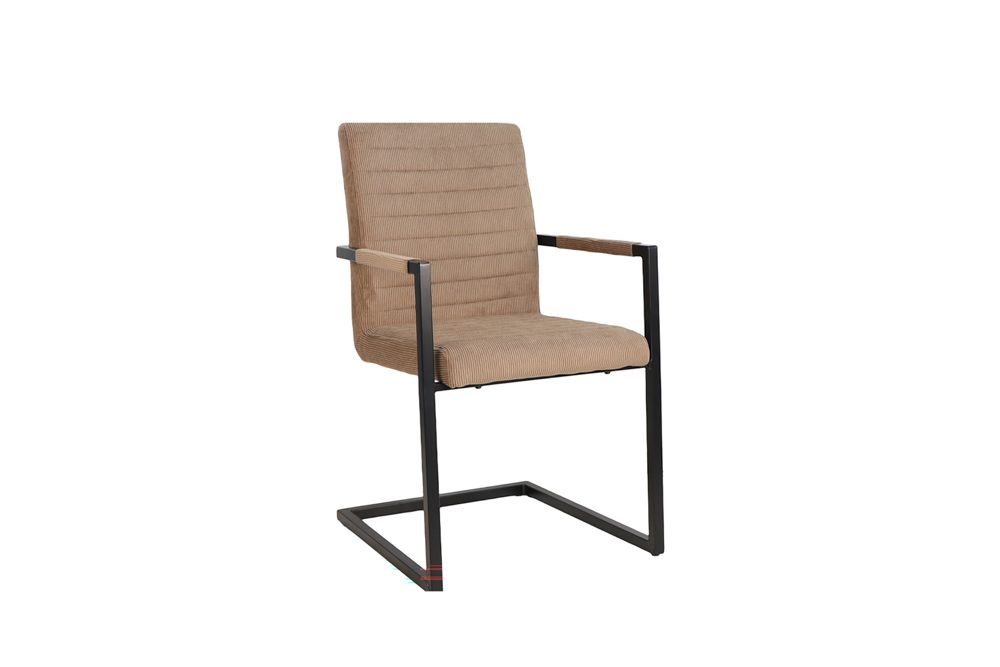 Industrial Freischwinger LOFT taupe Cord schwarz Eisen mit Armlehne