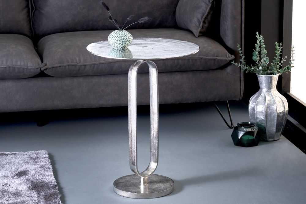 Runder Beistelltisch ELEGANCE 60cm silber Metall Aluminium handmade