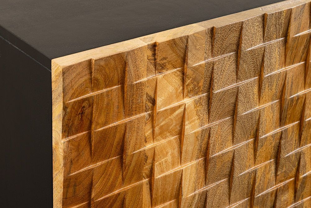 Massives Sideboard SHADES 180cm braun Mangoholz mehrfarbig 3D-Front Metallgestell
