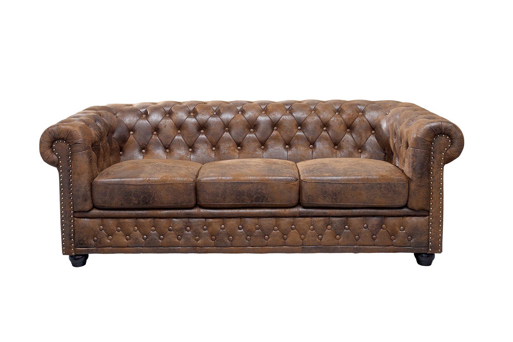 Chesterfield 3-Sitzer Sofa 205cm antik braun Microfaser Federkern Knopfheftung