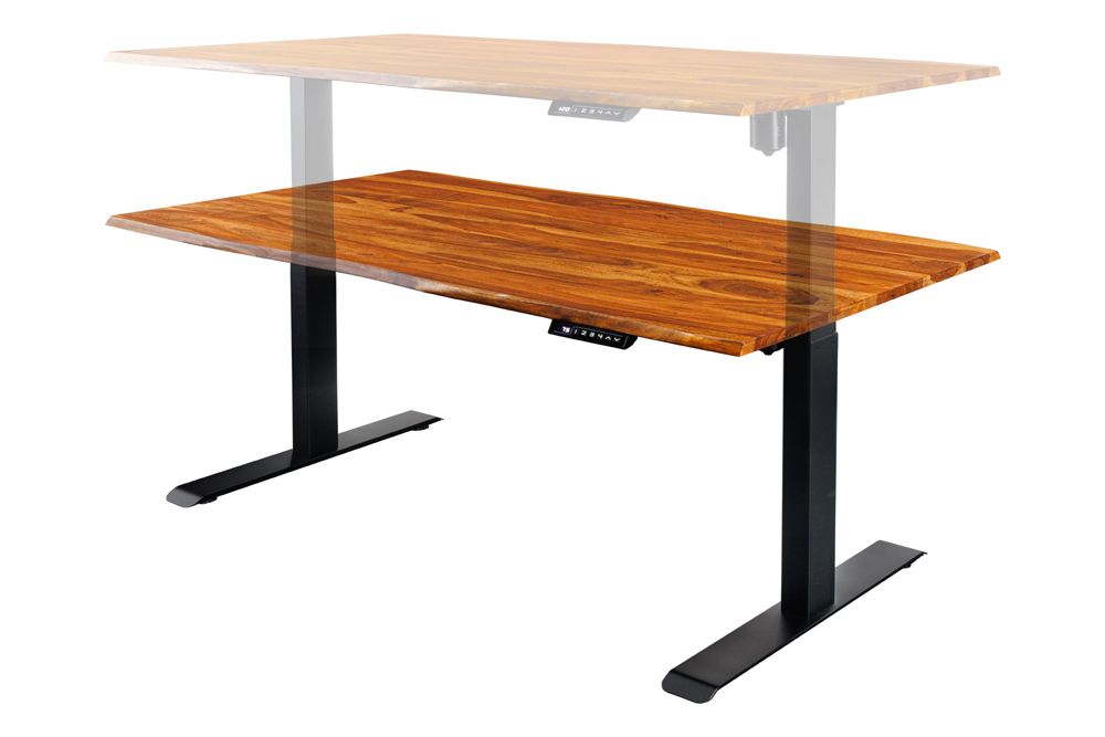 Höhenverstellbarer Schreibtisch MAMMUT 140cm braun Sheesham Massivholz stone finish
