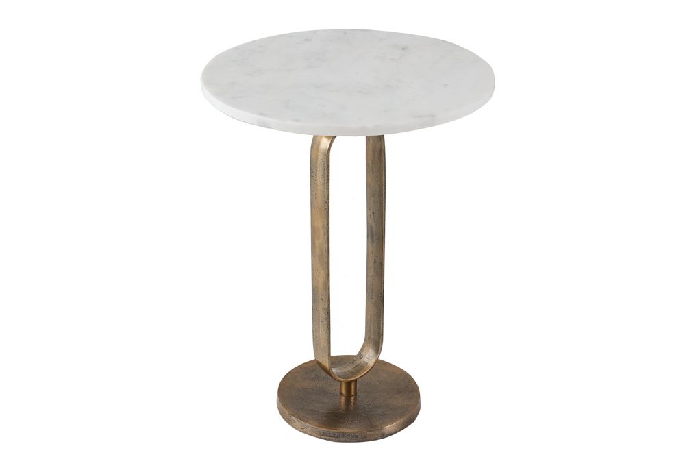 Runder Beistelltisch ELEGANCE 60cm weiß gold antik Marmor Metall Aluminium handmade