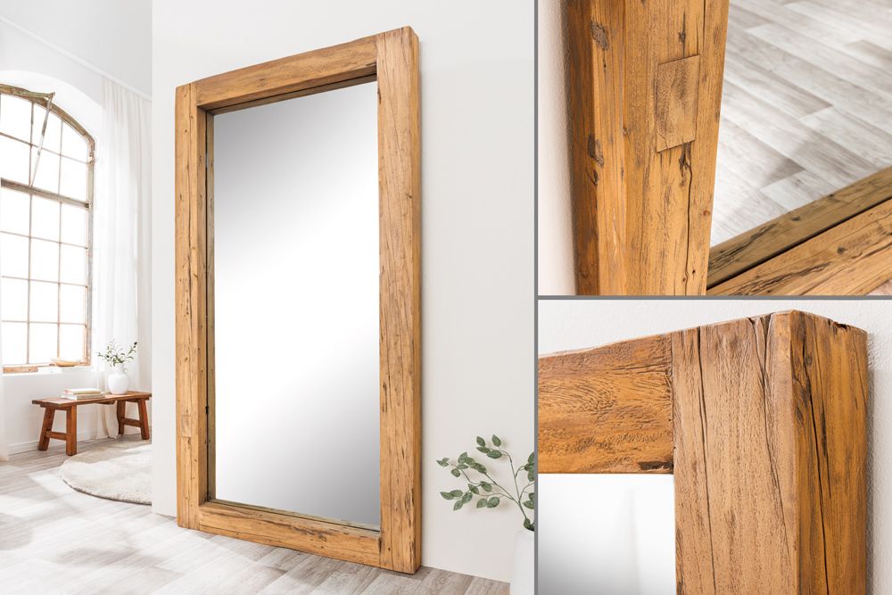 Massiver Spiegel JAVA 180cm natur recyceltes Teakholz hängend oder stehend