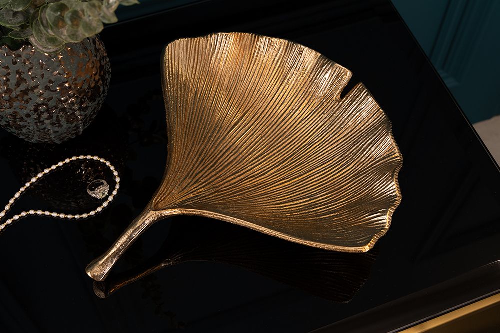 Dekorative Schale GINKGO 35cm gold handmade Metall
