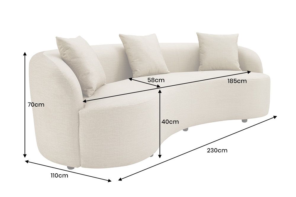 Modernes Sofa ATELIER 230cm beige Samt 3-Sitzer Couch inkl. Kissen