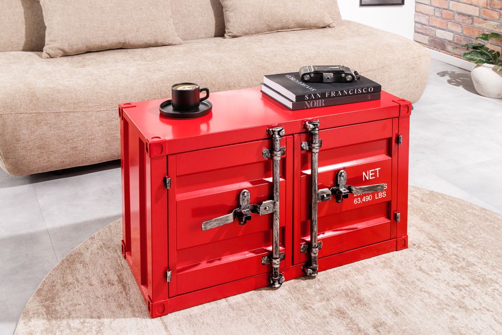 Container-Schrank GLOBETROTTER 80cm rot Metall Couchtisch mit Flügeltüren Kommode