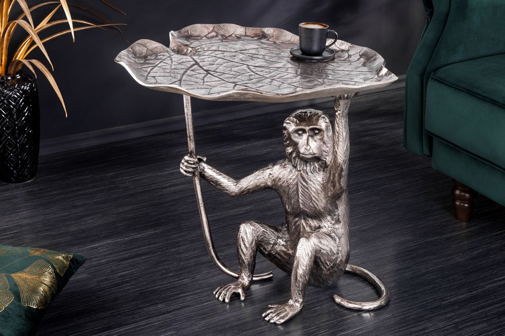 Design Beistelltisch WILDLIFE MONKEY 60cm silber Metall handmade