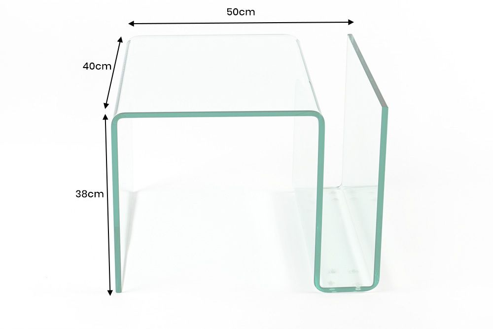 Extravaganter Glas Couchtisch FANTOME 50cm Beistelltisch mit Ablage für Magazine transparent