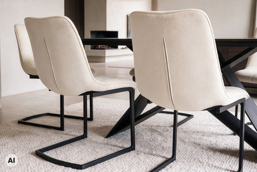 Freischwinger Stuhl MIAMI beige Cord matt schwarz Metallgestell