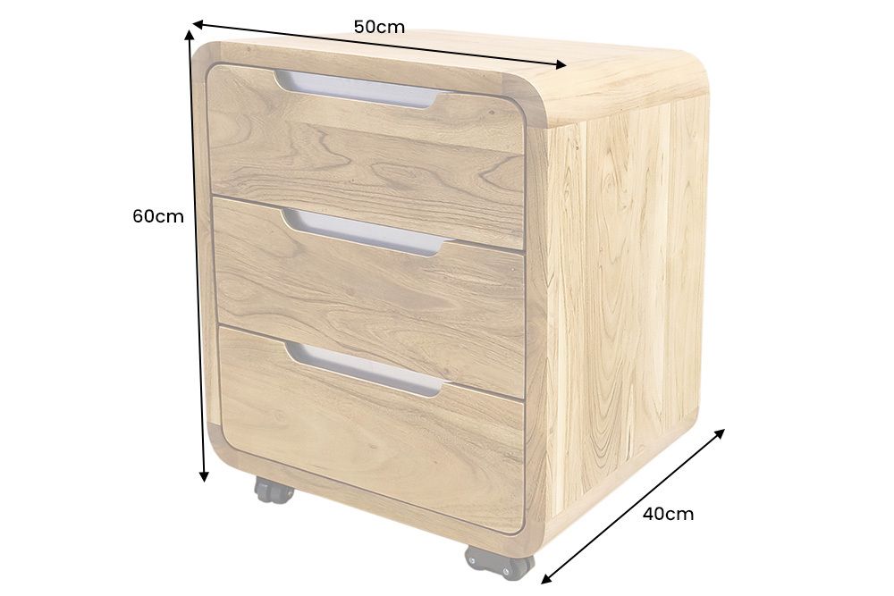 Massiver Rollcontainer CUBUS 60cm braun Akazienholz honey finish drei Schubladen