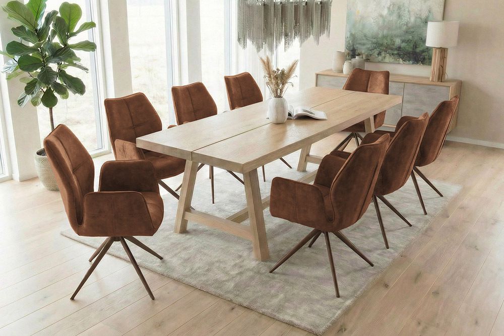 Drehbarer Design Stuhl CONCORD rost braun Samt Taschenfederkern Metallgestell braun