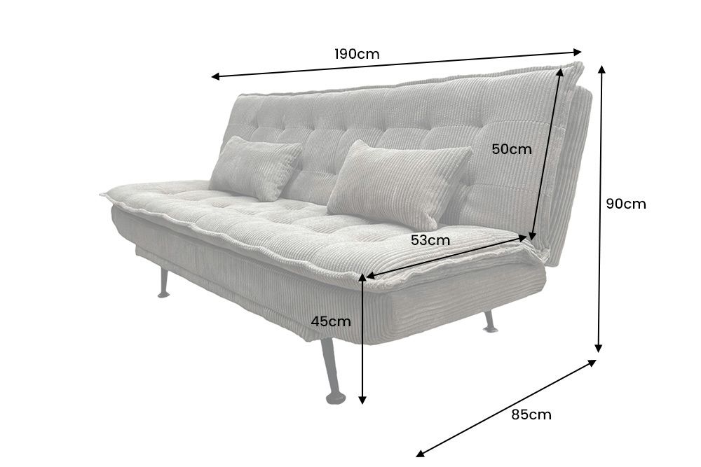 Modernes Schlafsofa JAZZ 190cm greige Cord 3-Sitzer Couch